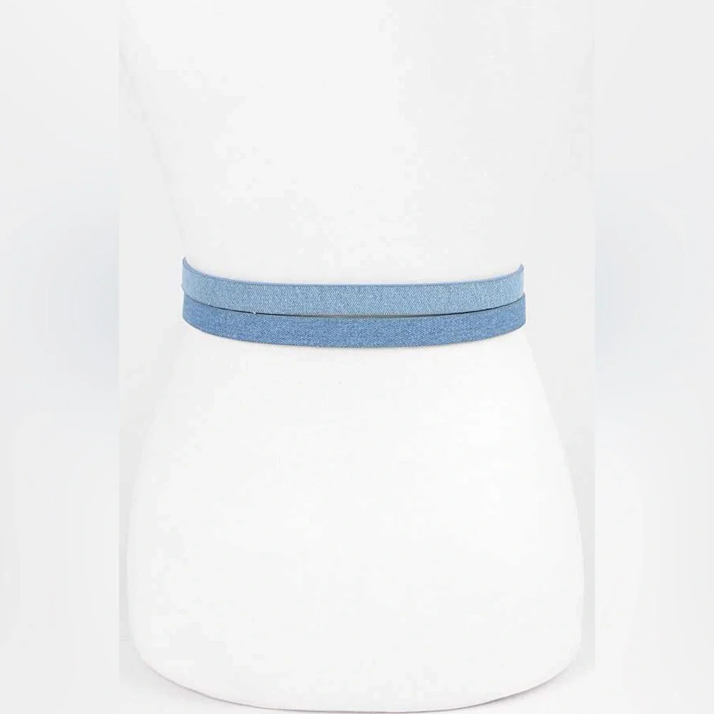 2PC Blue Denim Jean Skinny Statement Belt